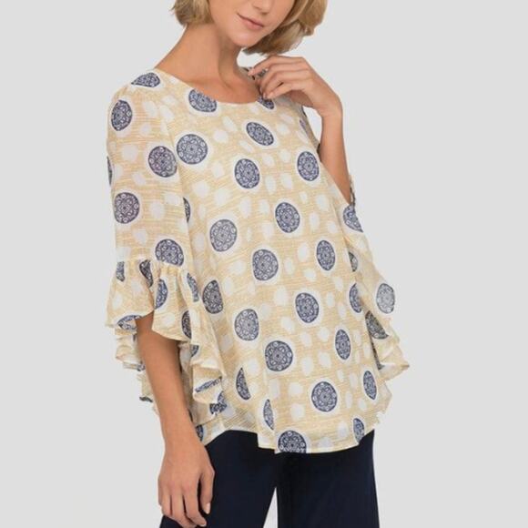 Joseph Ribkoff Tops - Joseph Ribkoff Off-Visit White-Gold Top Style 192606 Flutter Sleeves Size 10